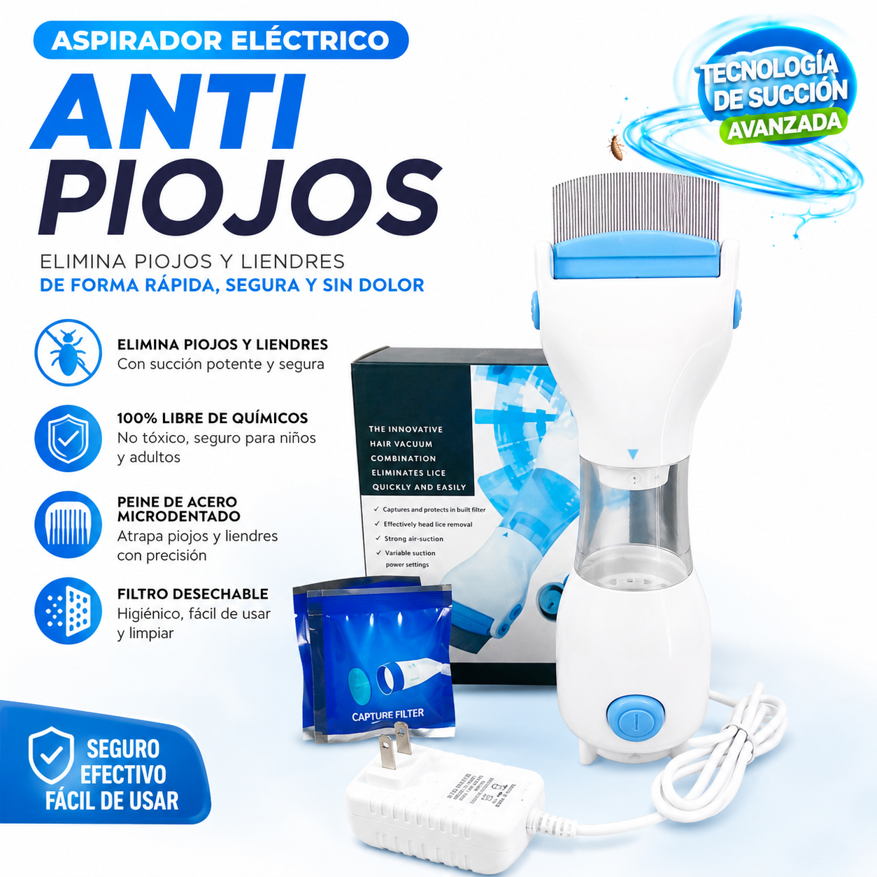 Aspirador Eléctrico Antipiojos
